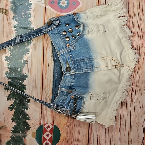 One Kind Denim co. Other - "One Kind Denim co." HANDMADE UPCYCLE OMBRE' BEDAZZLED DENIM SHOULDER BAG!